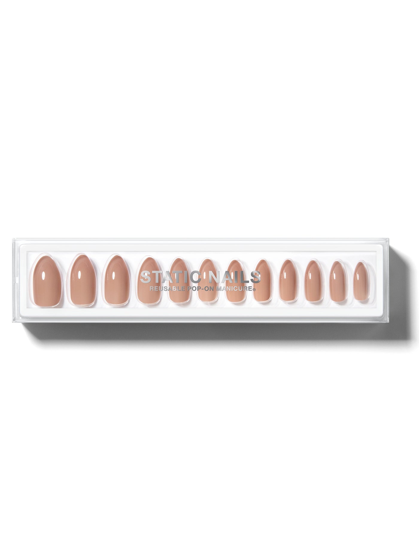 Nude-brown manicure in almond shape,